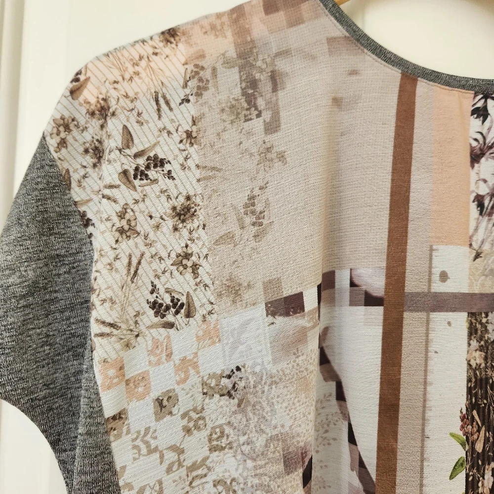 Zara Patchwork Print Top Semi Sheer Lightweight Hippie Festival Prairie Comfy - Picture 5 of 13
